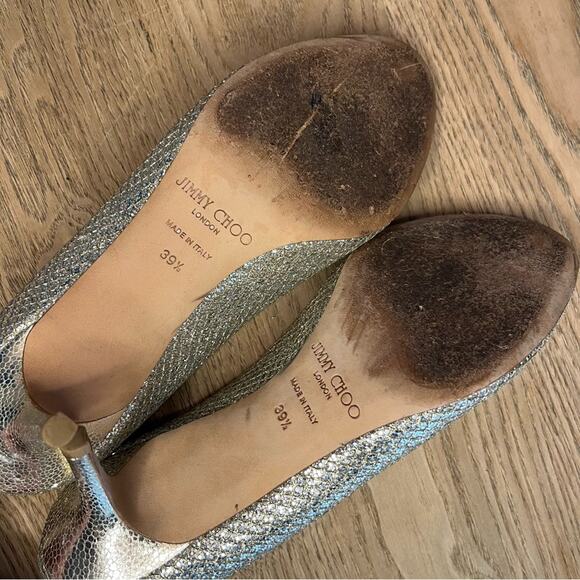 Jimmy Choo Isabel Peep Toe Mid Heel Pumps Sparkle Glitter Size 39.5 Women’s 9.5 - Picture 9 of 11
